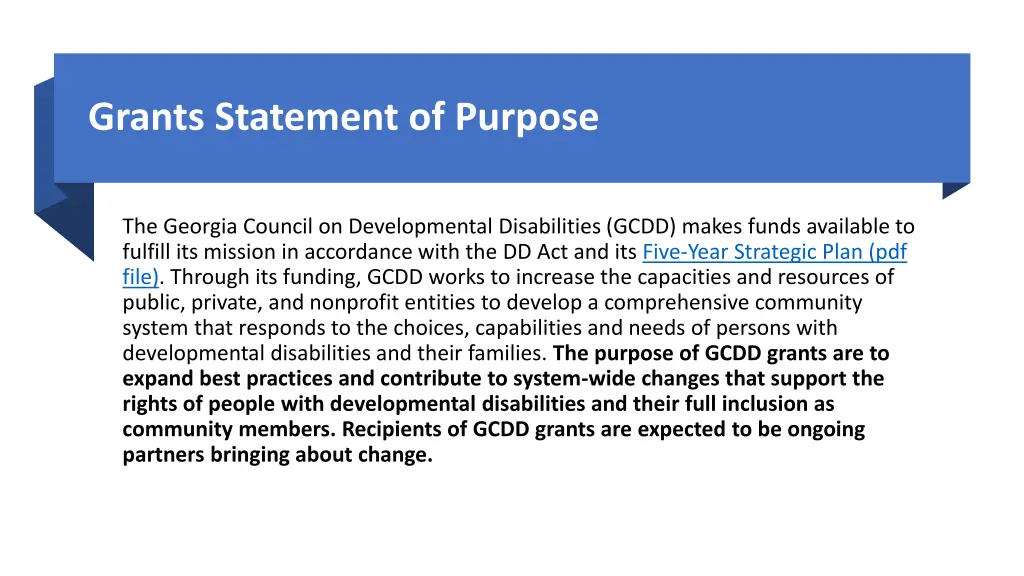 grants statement of purpose