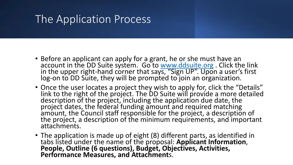 the application process