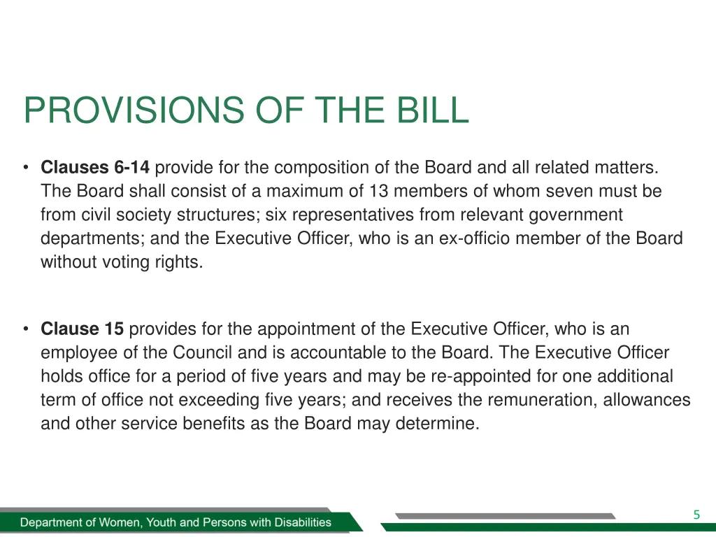 provisions of the bill 2