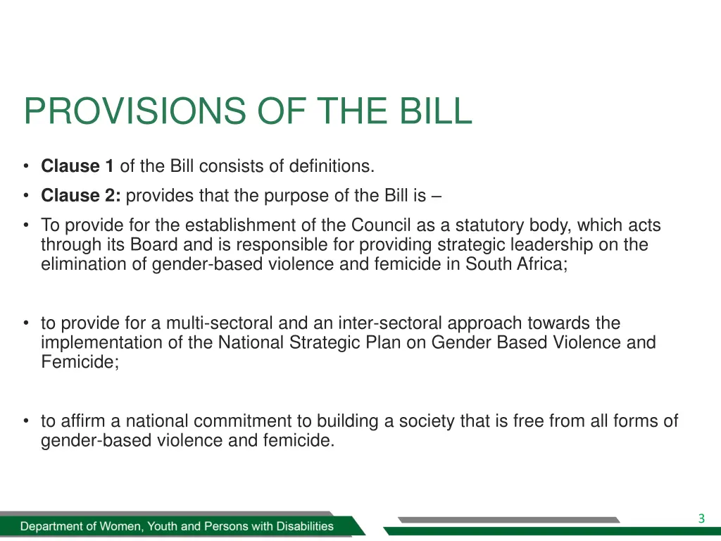 provisions of the bill