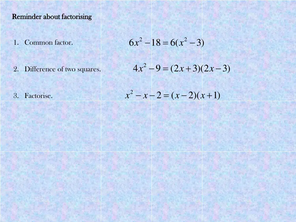 reminder about factorising reminder about