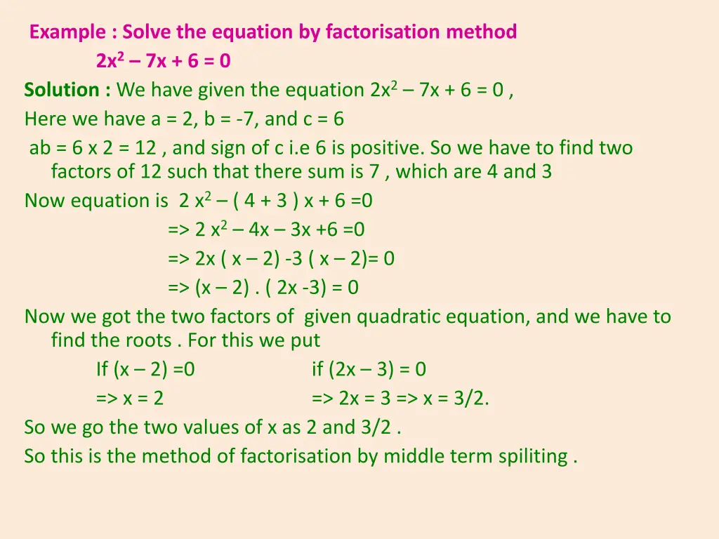 example solve the equation by factorisation