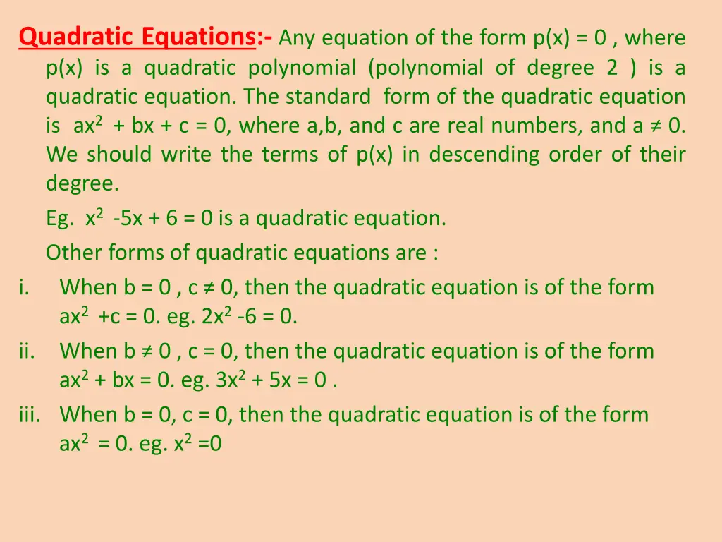 quadratic equations any equation of the form