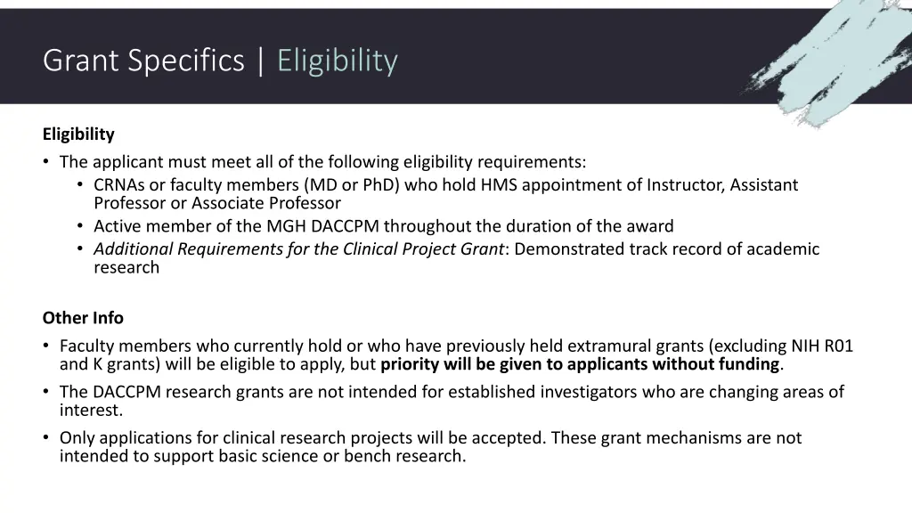 grant specifics eligibility