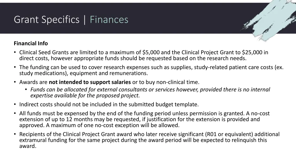 grant specifics finances