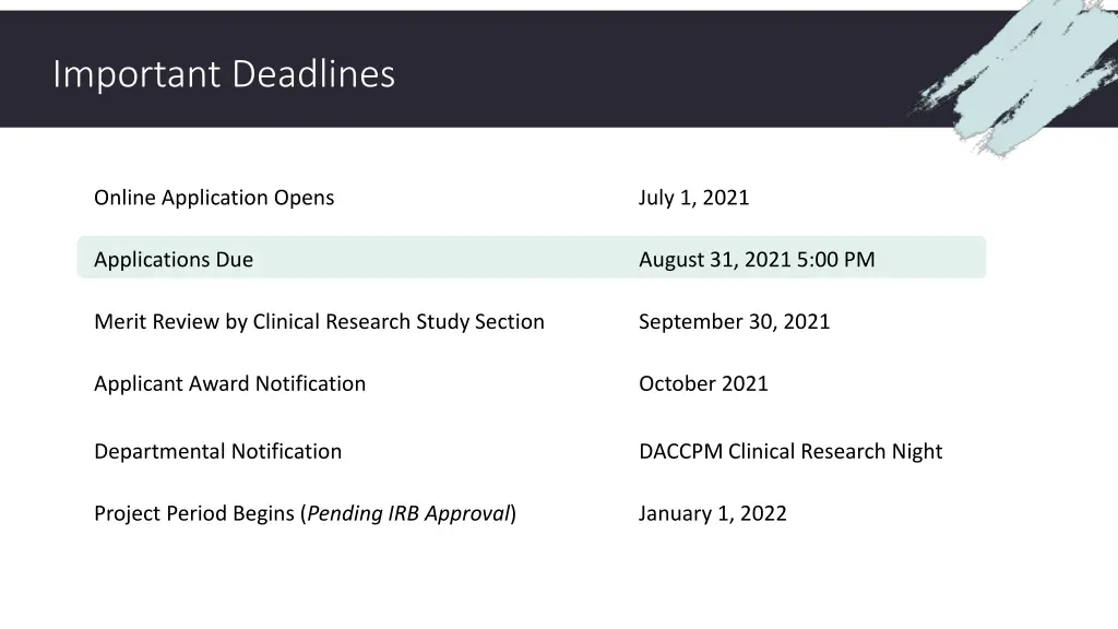 important deadlines