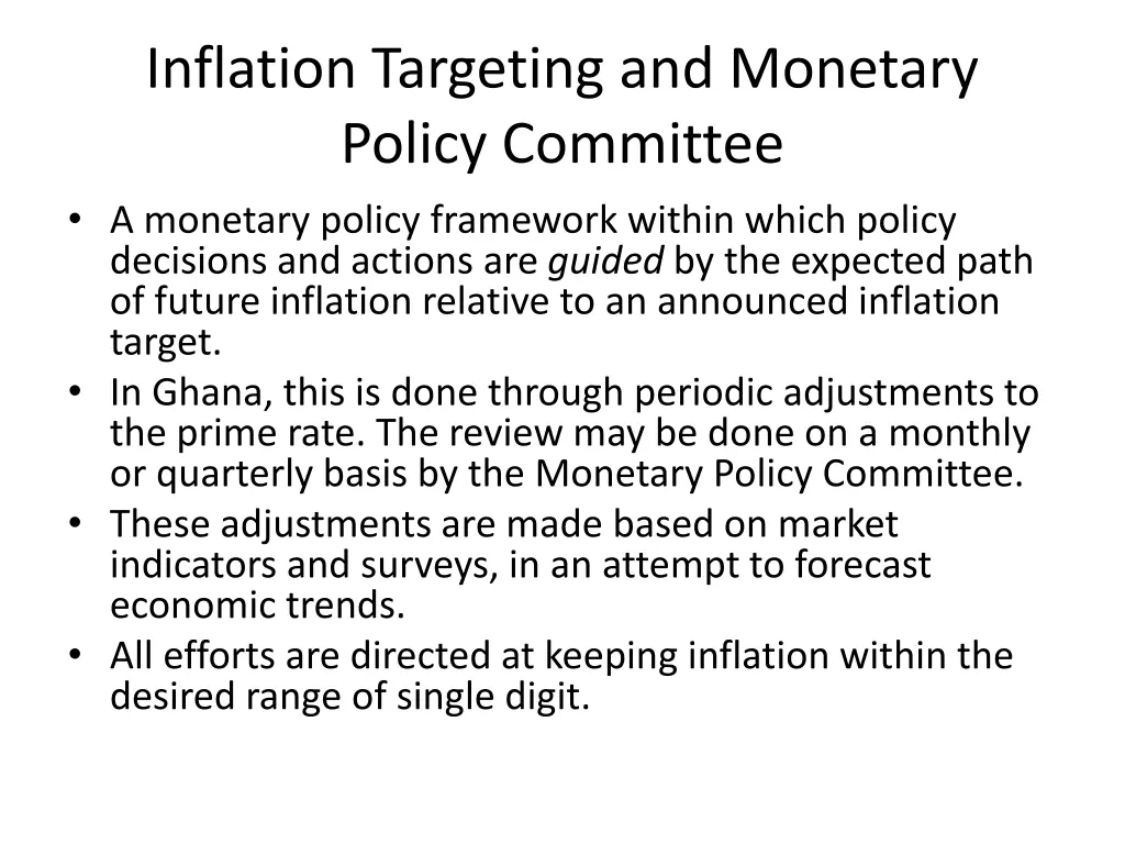 inflation targeting and monetary policy committee
