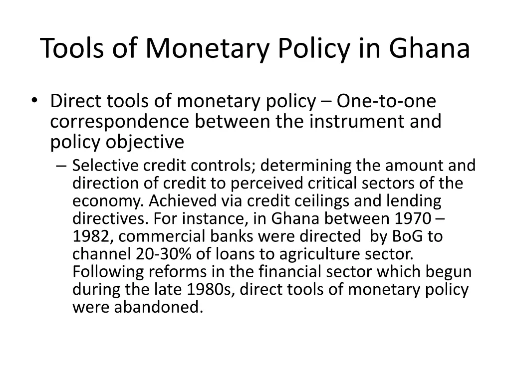 tools of monetary policy in ghana
