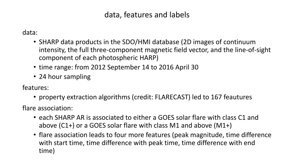 data features and labels