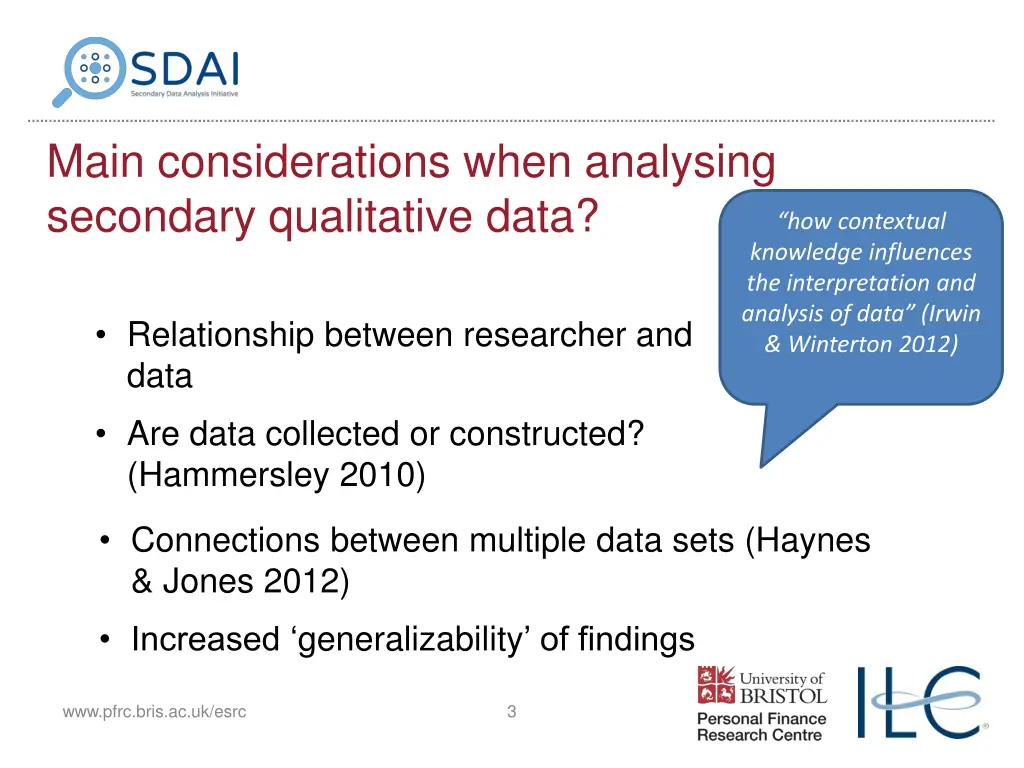 main considerations when analysing secondary