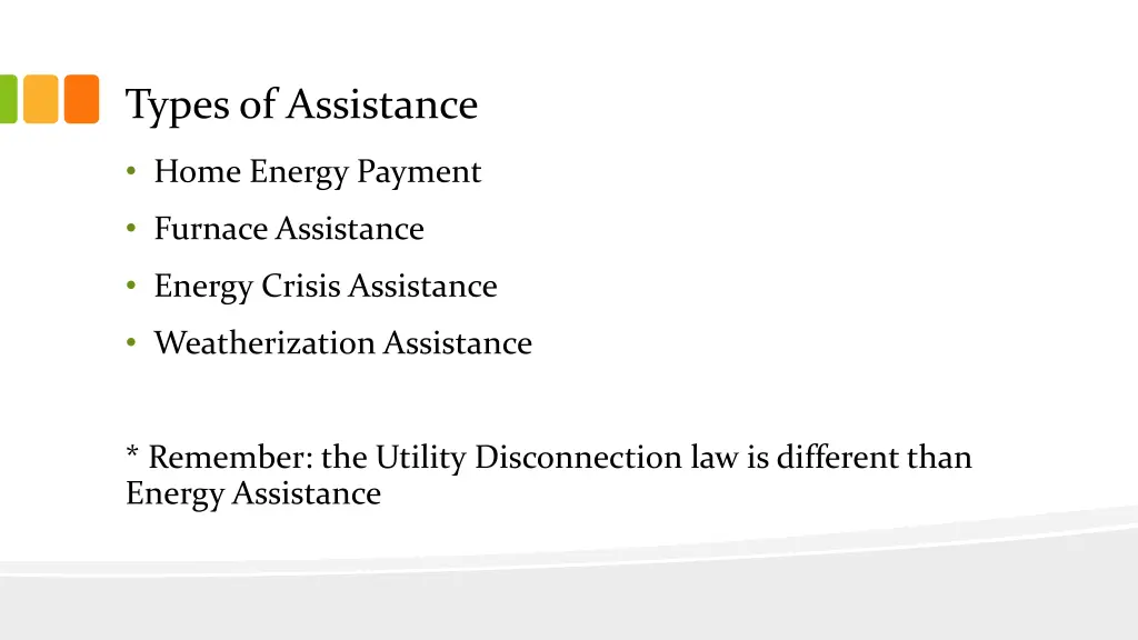 types of assistance