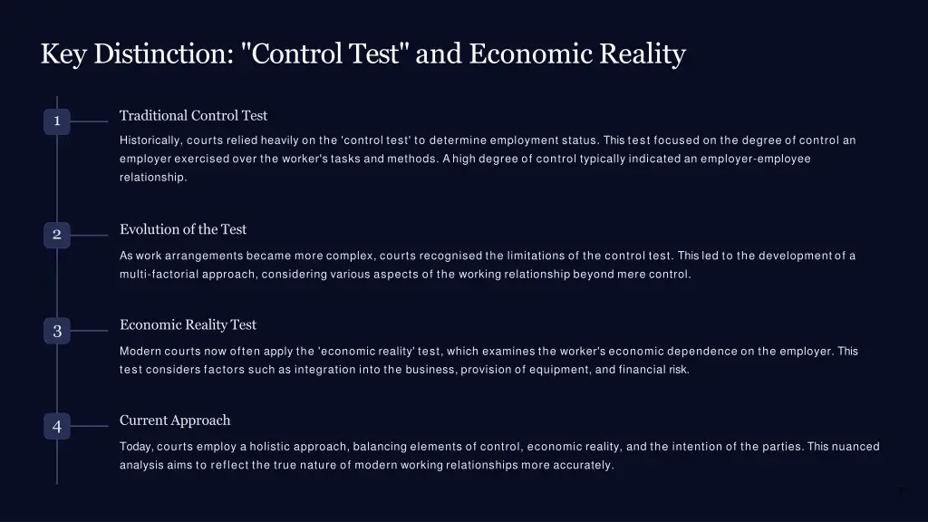 key distinction controltest and economic reality