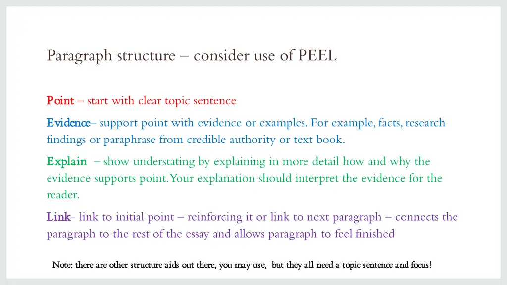 paragraph structure consider use of peel