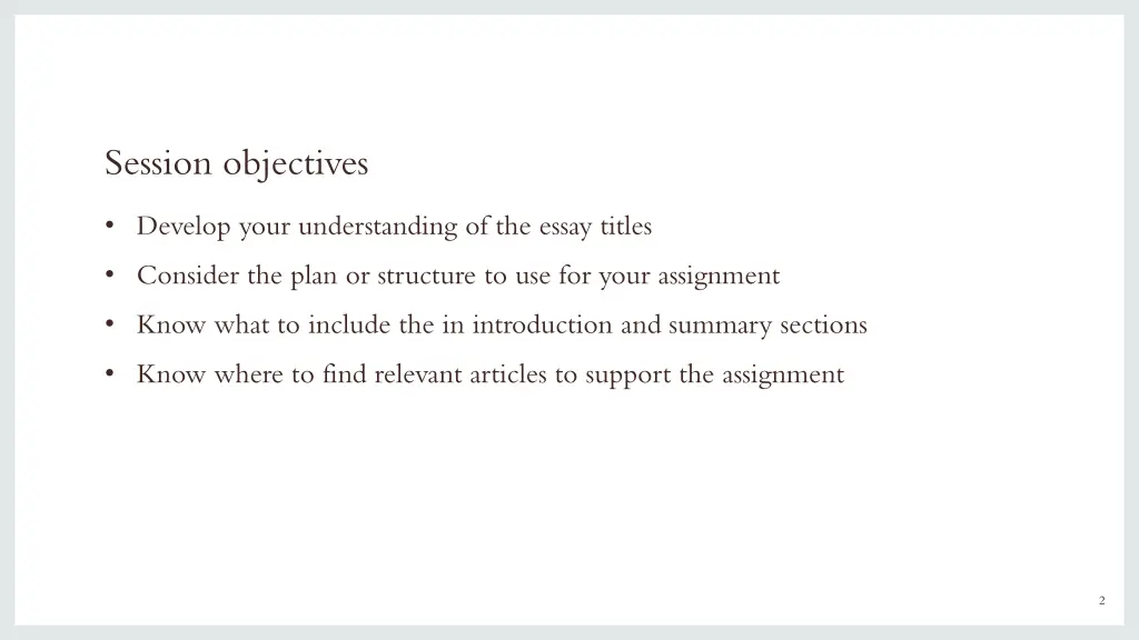 session objectives