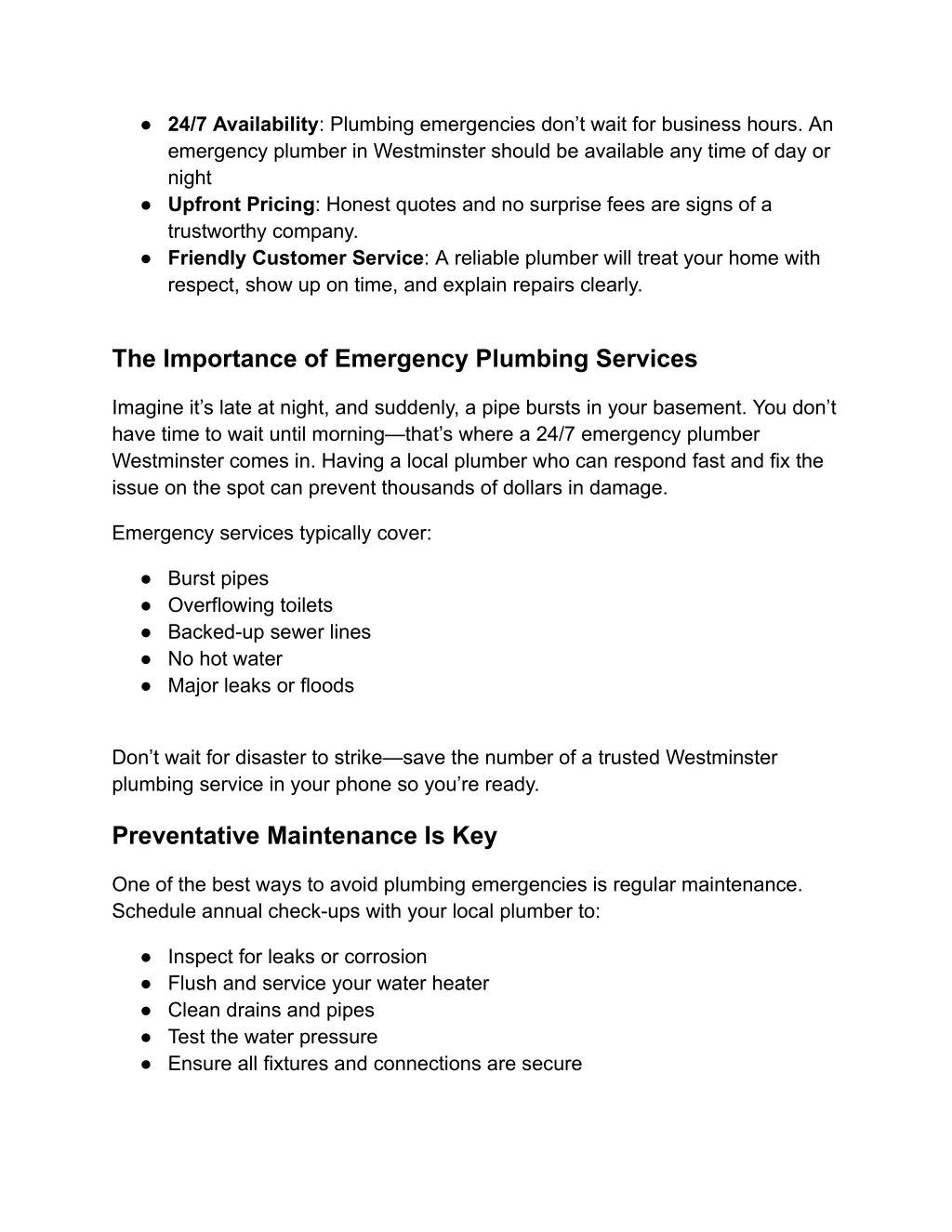 24 7 availability plumbing emergencies don t wait
