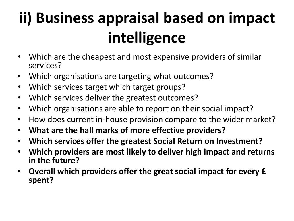 ii business appraisal based on impact intelligence