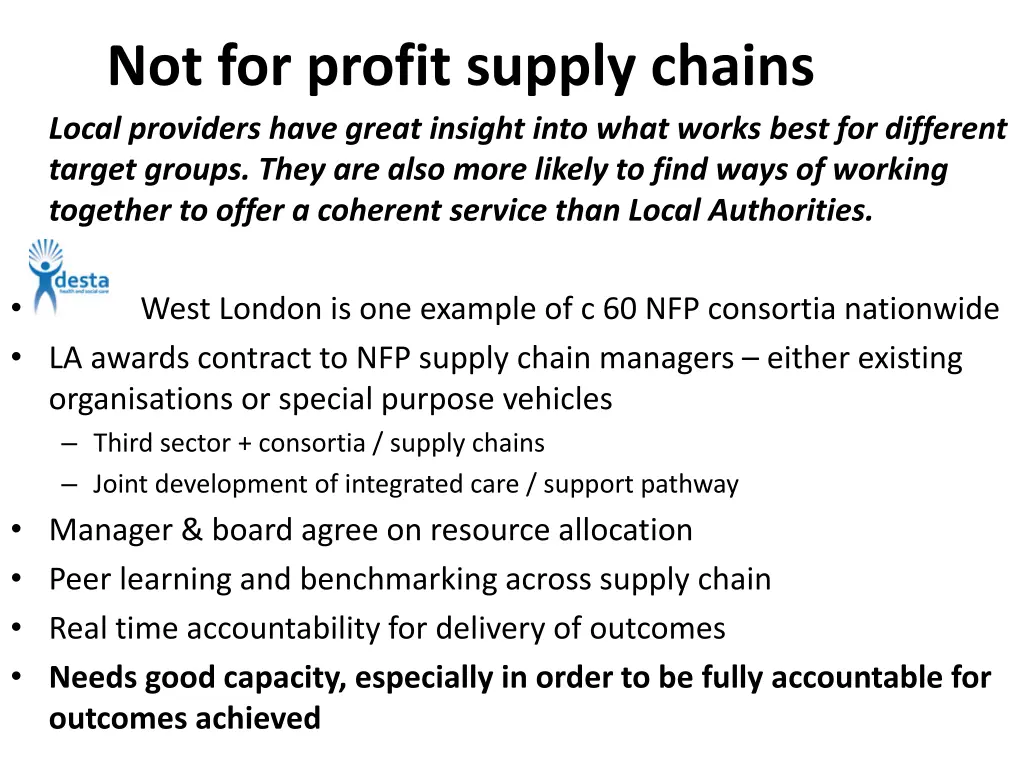 not for profit supply chains local providers have