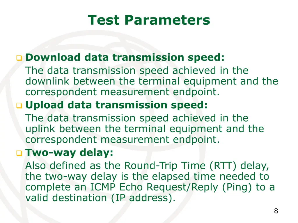 test parameters