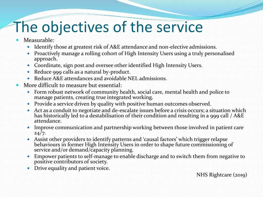 the objectives of the service measurable identify
