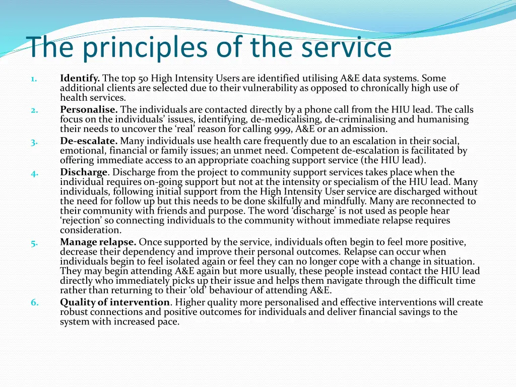 the principles of the service