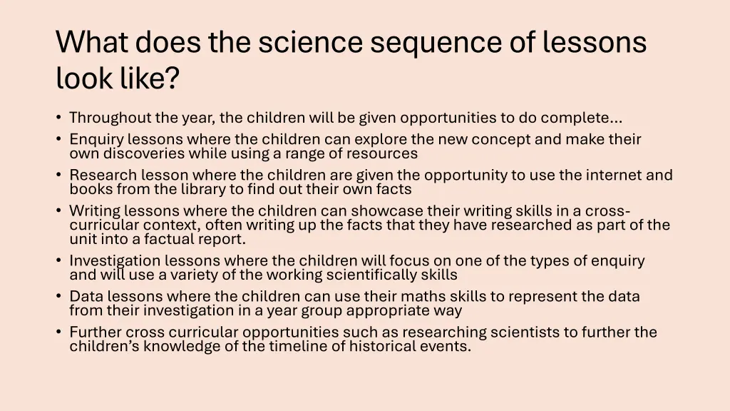 what does the science sequence of lessons look