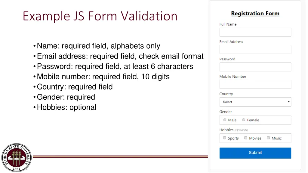 example js form validation
