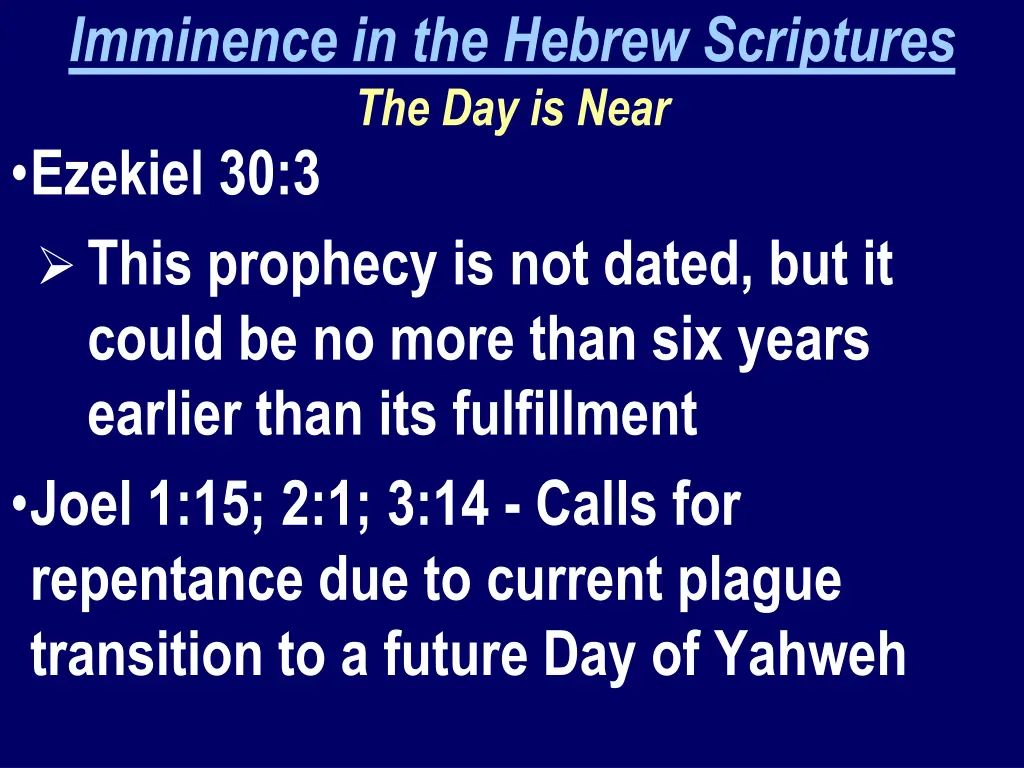 imminence in the hebrew scriptures 1