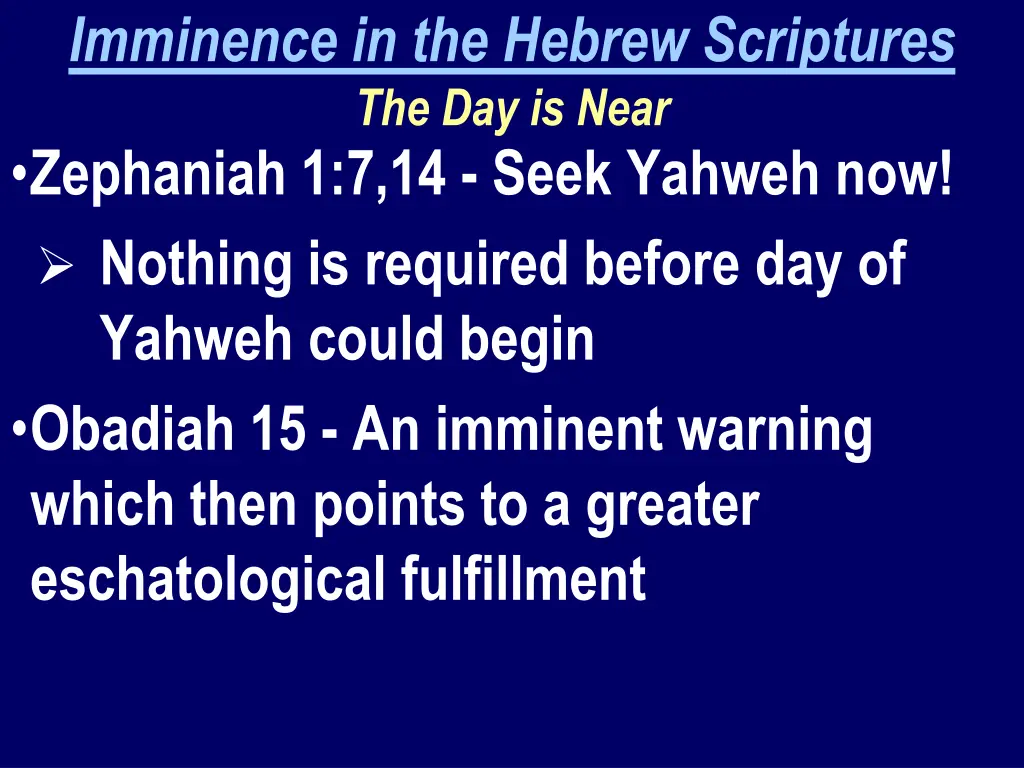 imminence in the hebrew scriptures 2