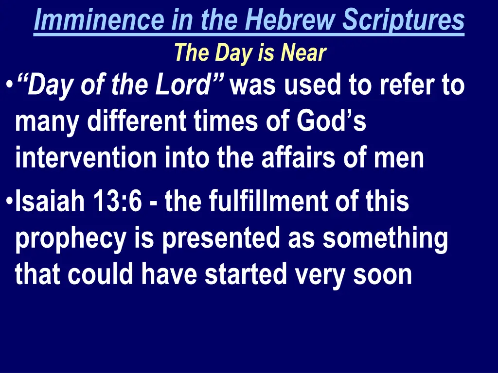 imminence in the hebrew scriptures