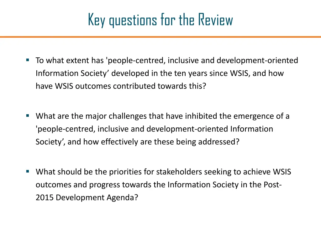 key questions for the review