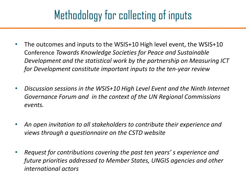 methodology for collecting of inputs