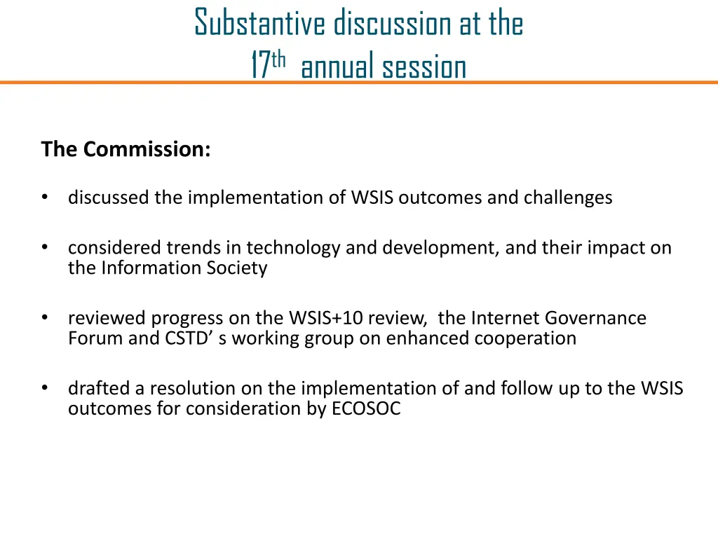 substantive discussion at the 17 th annual session