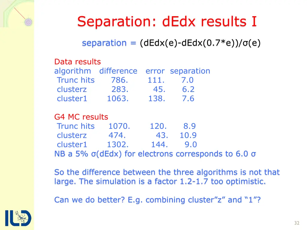 separation dedx results i
