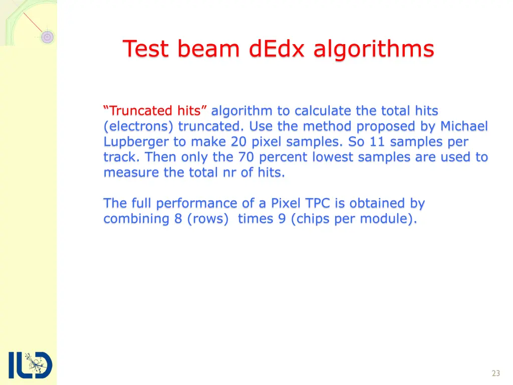 test beam dedx algorithms