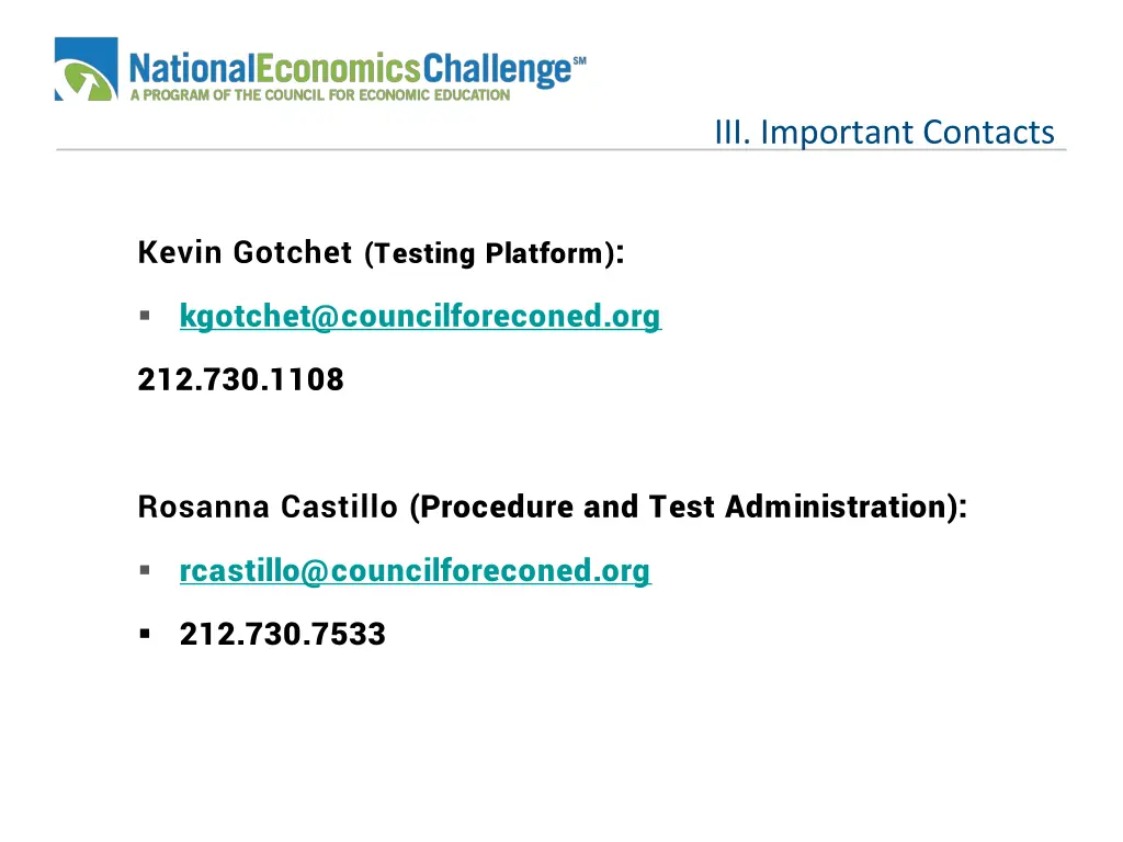 iii important contacts