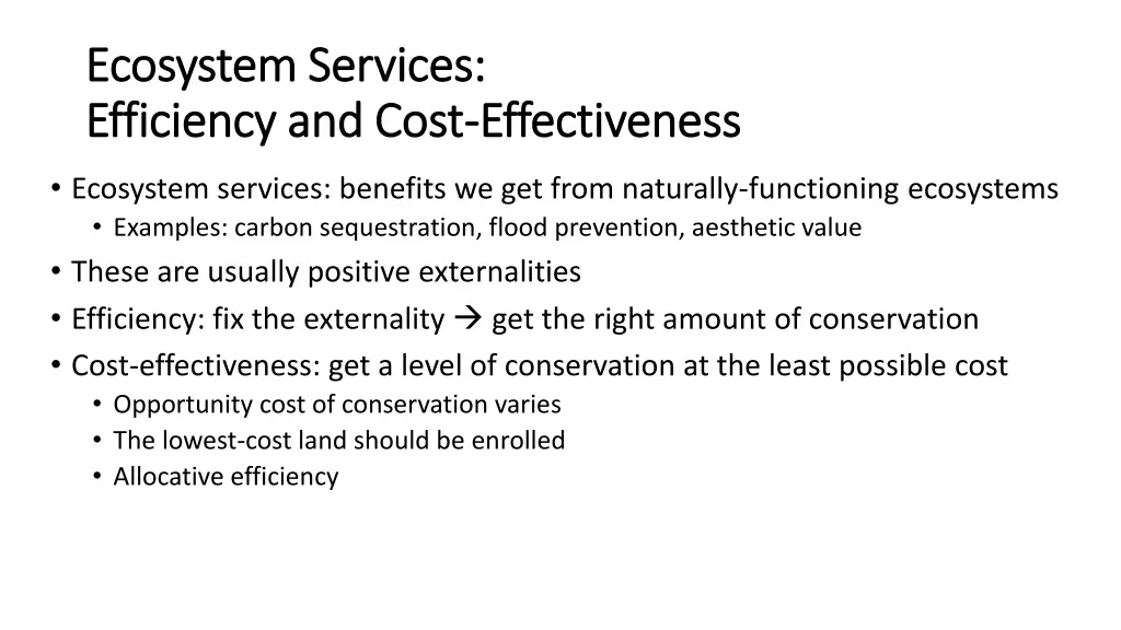 ecosystem services ecosystem services efficiency
