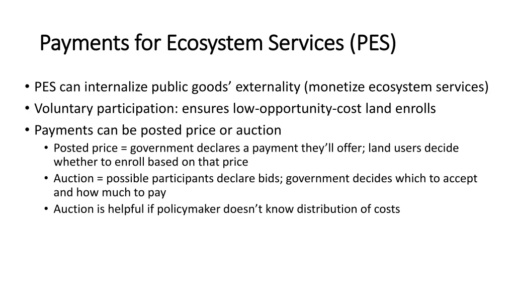 payments for ecosystem services pes payments