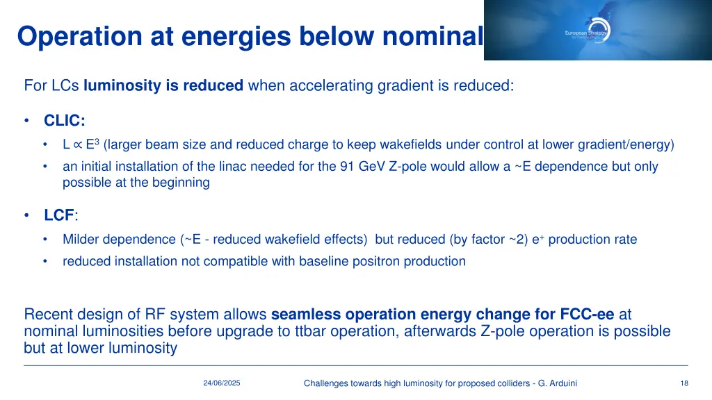 operation at energies below nominal