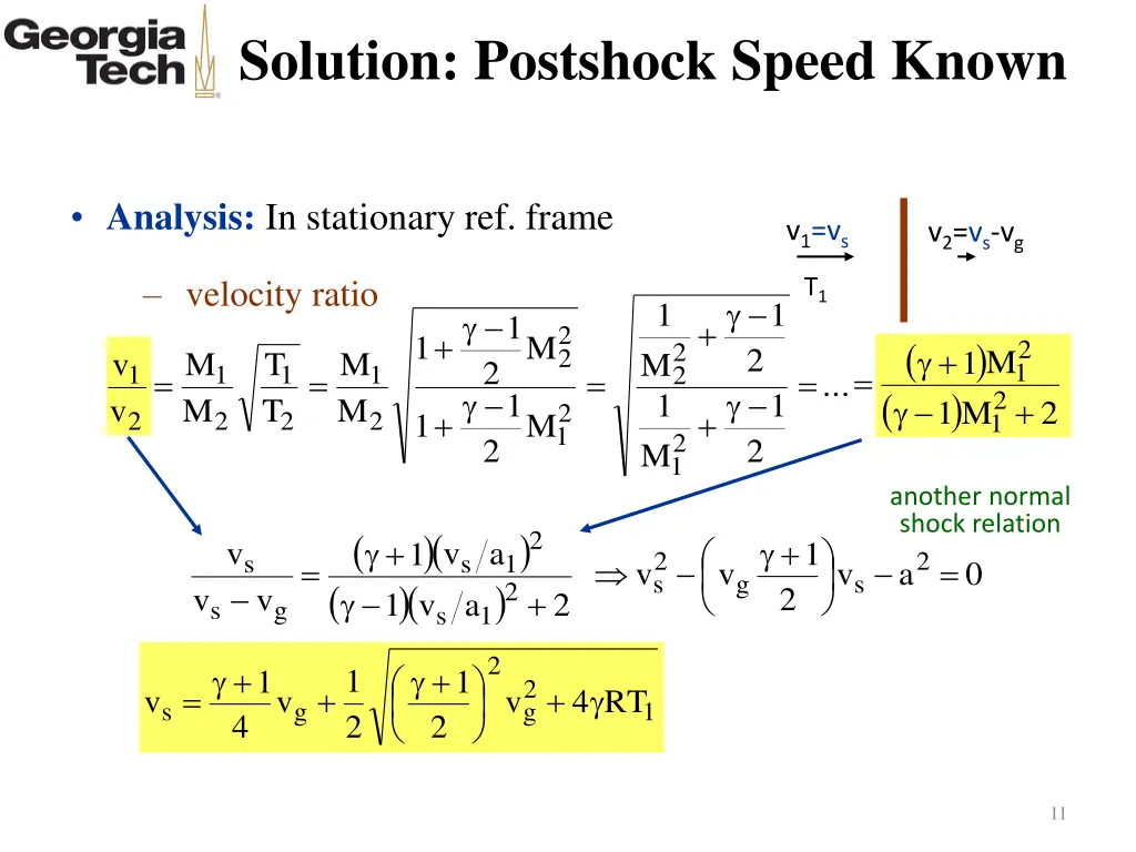 solution postshock speed known