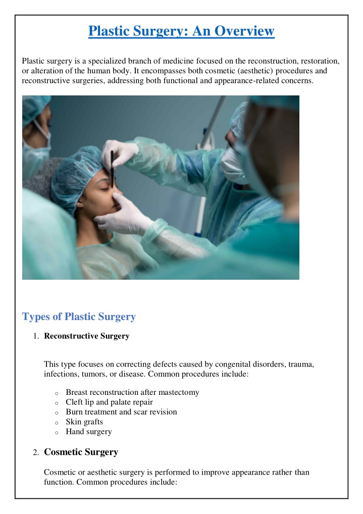 plastic surgery an overview