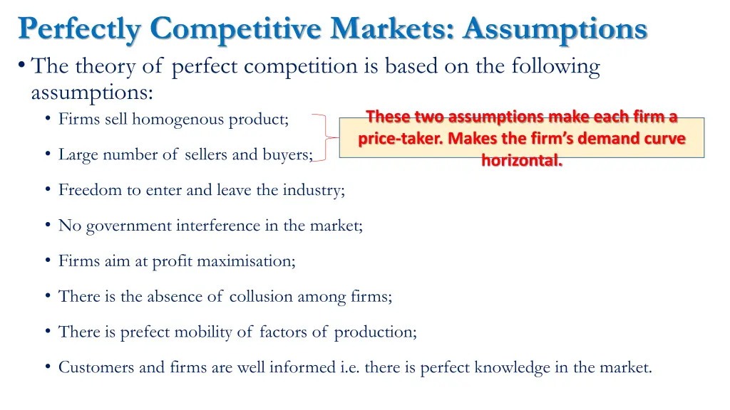 perfectly competitive markets assumptions