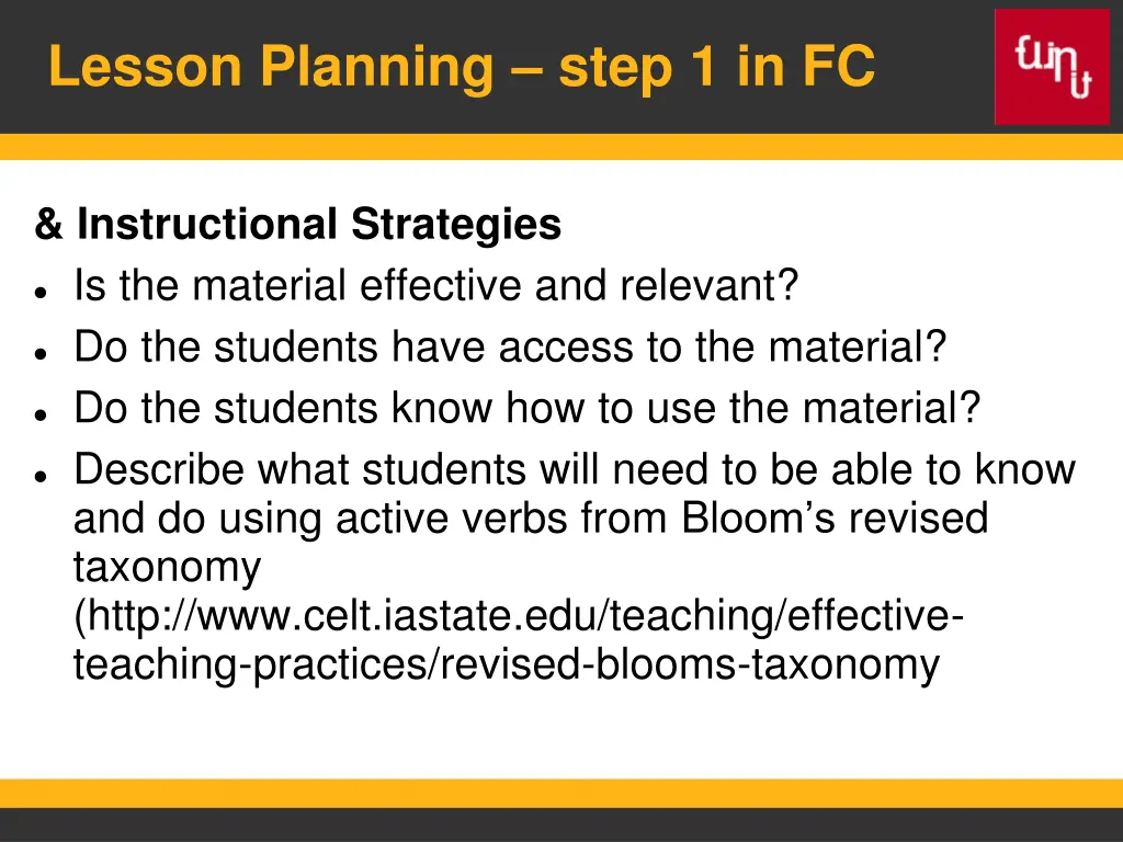 lesson planning step 1 in fc