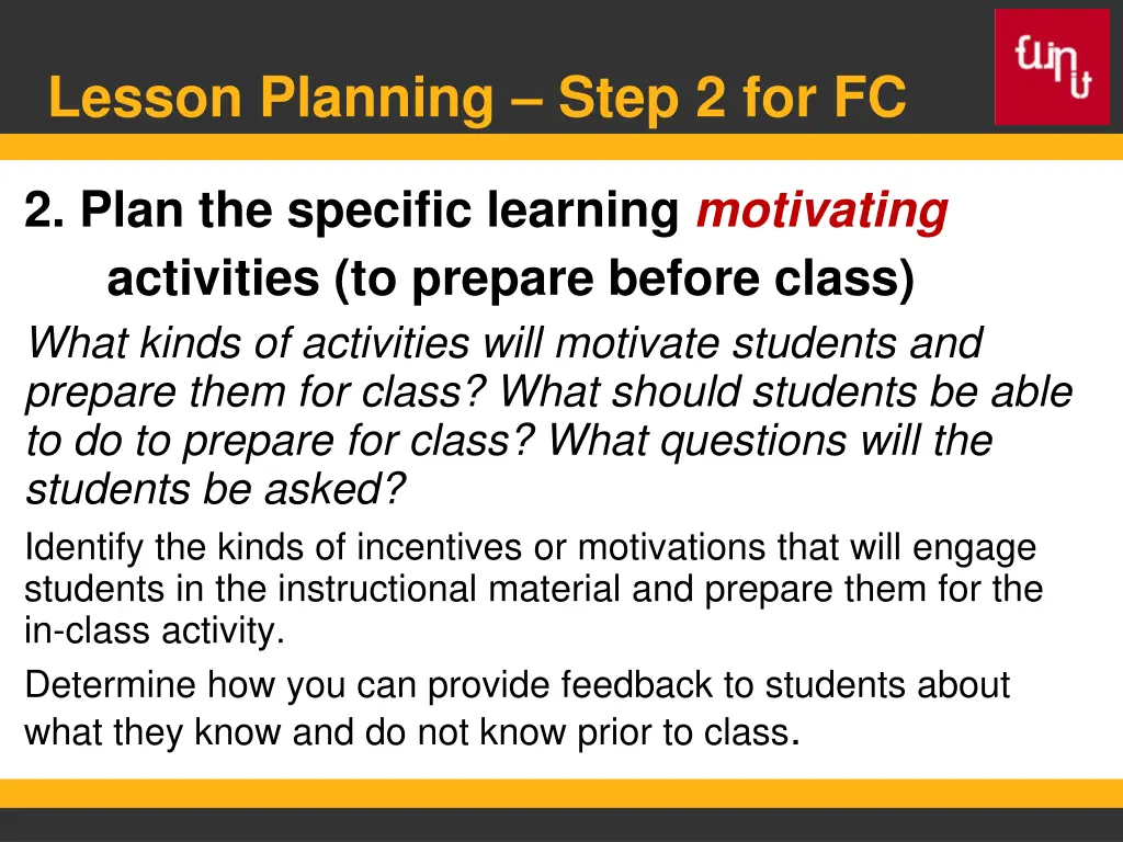 lesson planning step 2 for fc 1