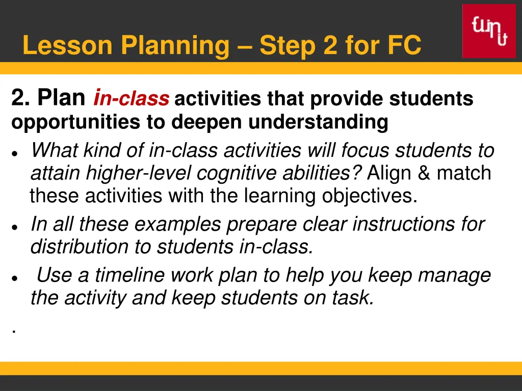 lesson planning step 2 for fc 2