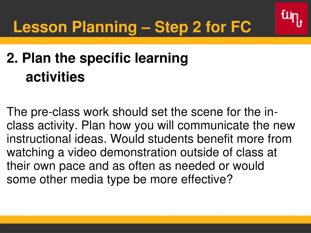 lesson planning step 2 for fc
