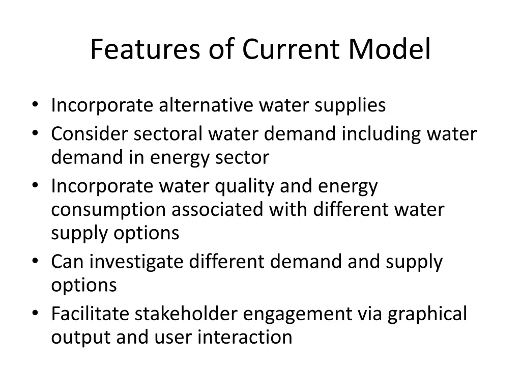 features of current model