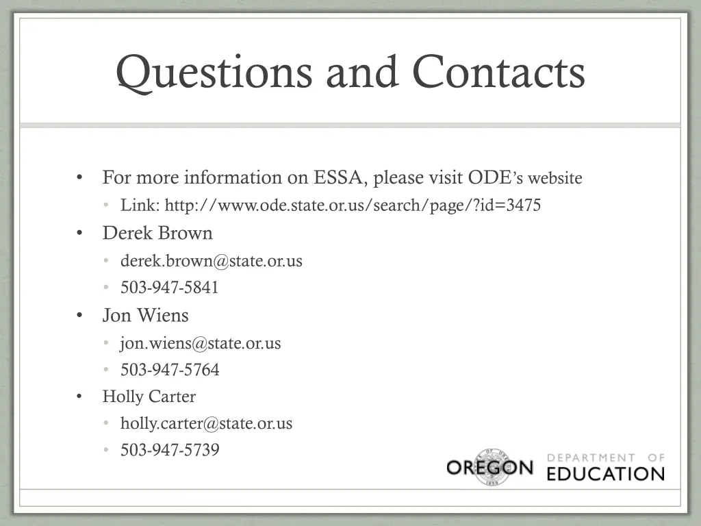 questions and contacts