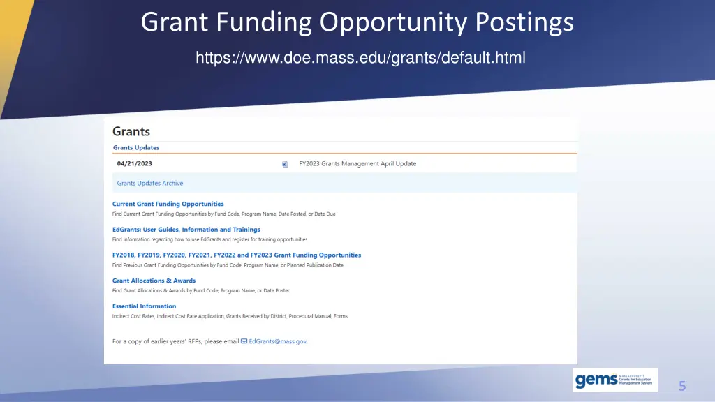 grant funding opportunity postings https