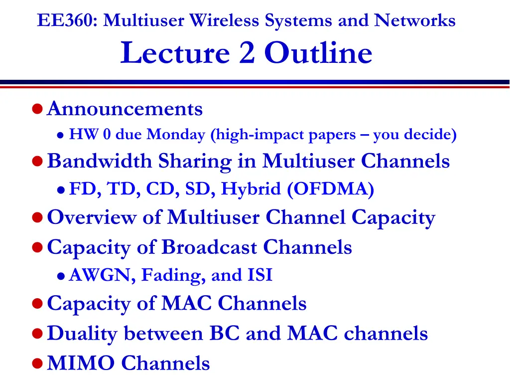 ee360 multiuser wireless systems and networks