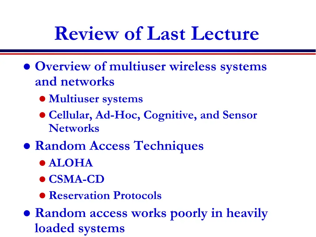 review of last lecture